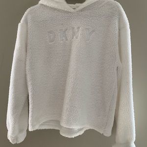 White DKNY Sherpa Fleece Hoodie